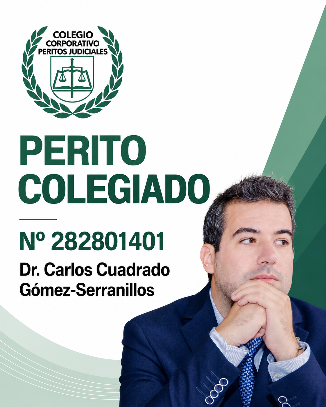 Dr. Carlos Cuadrado Gómez-Serranillos · Colegio Corporativo de Peritos Judiciales · Registered judicial expert · No. 282801401